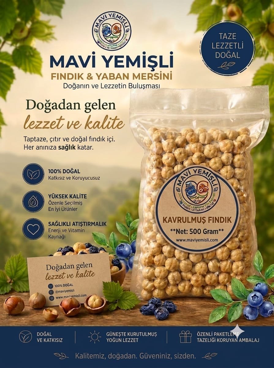 Mavi Yemişli Kavrulmuş İç Fındık 500g Vakum Paket